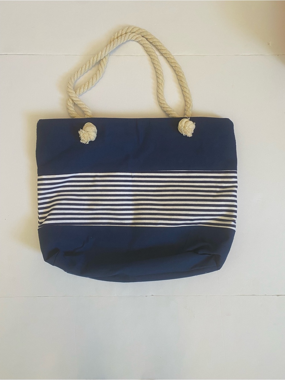 Navy and White Striped Rope-Handle Tote